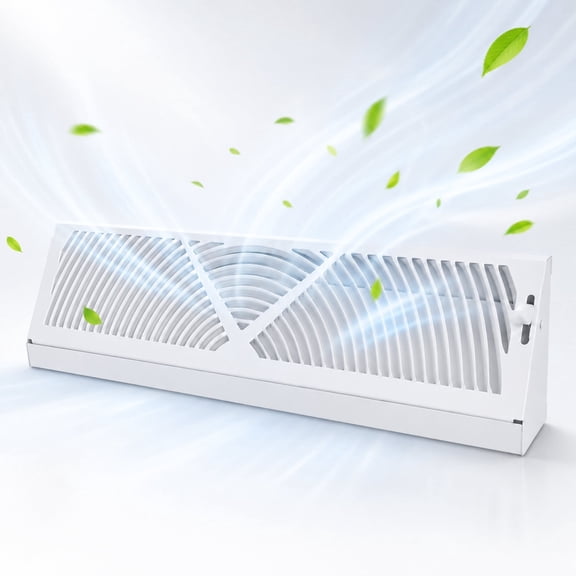 Baseboard Register 18 Inch White Vent Cover, Rust-Resistant Steel Residential Baseboard Vent with Adjustable Airflow Control Knob