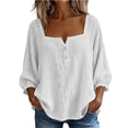 thumbnail image 1 of ZGRBOU 3/4 Sleeve Cotton Linen Shirts for Women Square Neck Button Loose Basic Tops Summer Casual Solid Daily T-Shirts, 1 of 6