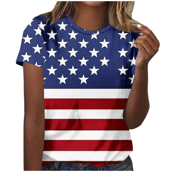 ZGRBOU 4Th of July Shirts for Womens Summer Printed Short Sleeve Crewneck Tops Casual American Flag Patriotic Shirt