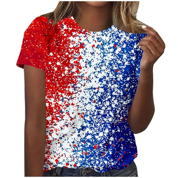 ZGRBOU 4Th of July Shirts for Womens Summer Printed Short Sleeve Crewneck Tops Casual American Flag Patriotic Shirt