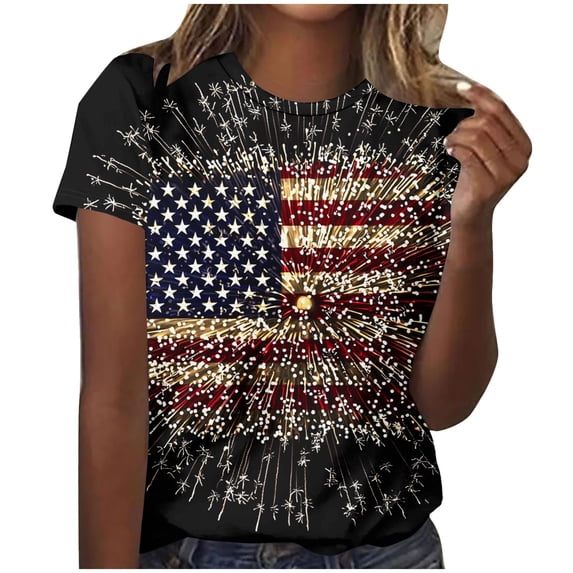 ZGRBOU 4Th of July Shirts for Womens Summer Printed Short Sleeve Crewneck Tops Casual American Flag Patriotic Shirt