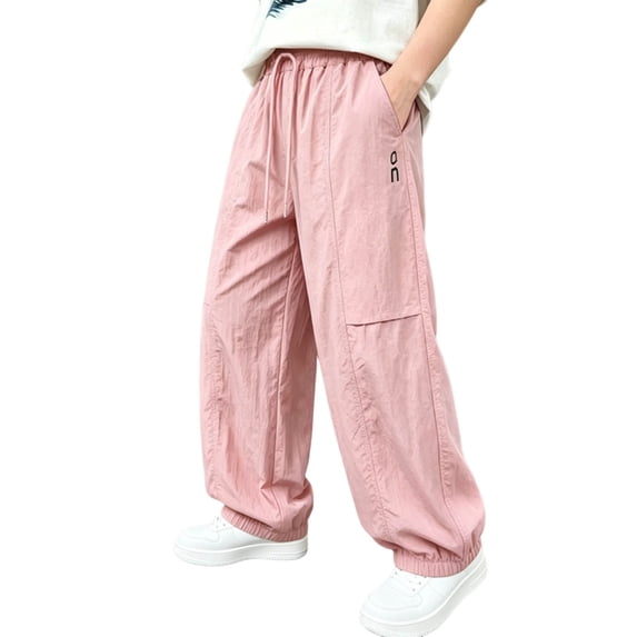 ZGRBOU Boys Girls Baggy Cargo Pants Elastic High Waist Drawstring Parachute Pants Outdoor Beach Quick Dry Jogger Pants