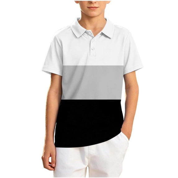 ZGRBOU Boys Short Sleeve Button Polo Shirts Kids Color Block School Uniform TShirt Fasion Classic Pullover Tops