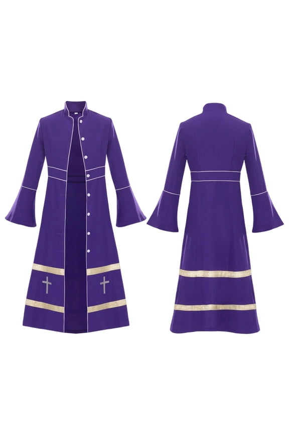 Clergy Robe for Women Long Sleeve Stand Collar Cassock Flared Sleeves Button Vestments Halloween Cosplay Costume
