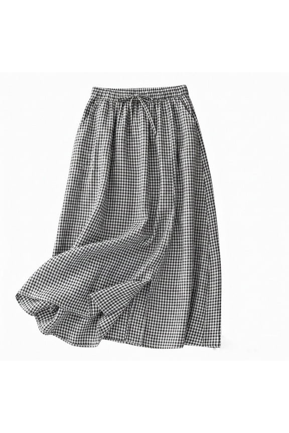 Cotton Linen Maxi Skirts for Women with Pockets High Waist A-Line Split Midi Long Skirt Casual Beach Party Holiday Skirt
