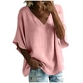 thumbnail image 1 of ZGRBOU Cotton Linen Shirts for Women Fasion V Neck Ruffled Half Sleeve Tops Summer Casual Loose Comfy Blouses, 1 of 6