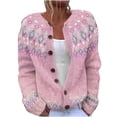 thumbnail image 1 of ZGRBOU Fair Isle Cardigan Sweaters for Women Long Sleeve Button Down Chunky Knit Jumper Fall Retro Crew Neck Loose Jacket, 1 of 6