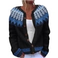 thumbnail image 1 of ZGRBOU Fair Isle Cardigan Sweaters for Women Long Sleeve Button Down Chunky Knit Jumper Fall Retro Crew Neck Loose Jacket, 1 of 3