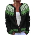 thumbnail image 1 of ZGRBOU Fair Isle Cardigan Sweaters for Women Long Sleeve Button Down Chunky Knit Jumper Fall Retro Crew Neck Loose Jacket, 1 of 2