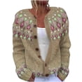 thumbnail image 1 of ZGRBOU Fair Isle Cardigan Sweaters for Women Long Sleeve Button Down Chunky Knit Jumper Fall Retro Crew Neck Loose Jacket, 1 of 3