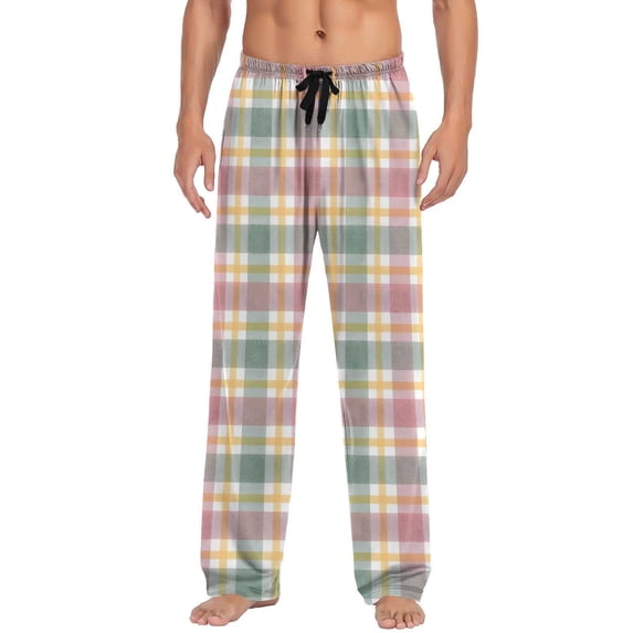 ZGRBOU Fashion Pajama Pants for Men Plaid Drawstring Straight Leg Lounge Pants Super Soft Beach Vacation Trousers