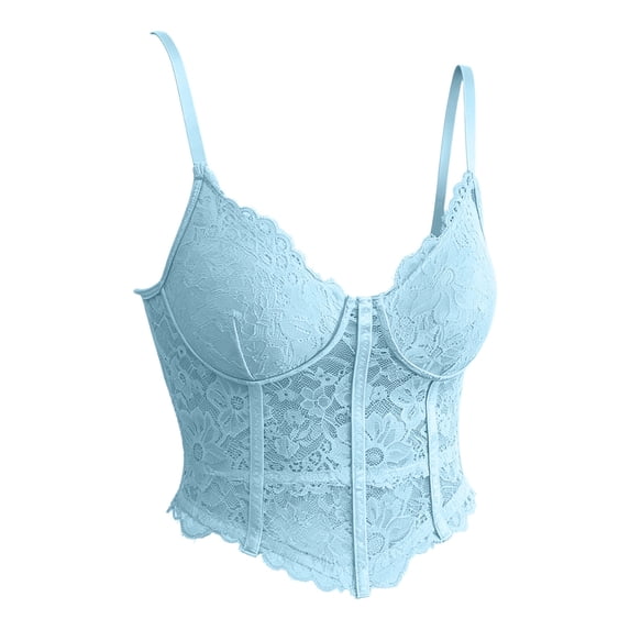 ZGRBOU Floral Lace Corset Top for Women V Neck Sheer Crop Cami Top Fasion Elastic Spaghetti Strap Party Bustier