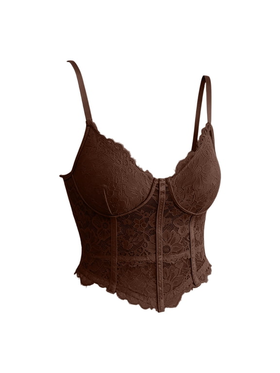 Floral Lace Corset Top for Women V Neck Sheer Crop Cami Top Fasion Elastic Spaghetti Strap Party Bustier