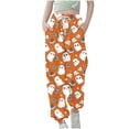 thumbnail image 1 of ZGRBOU Girls' Cute Ghost Halloween Jogger Pants Elastic High Waisted Drawstring Sweatpants Casual Wide Leg Trousers with Pockets, 1 of 4