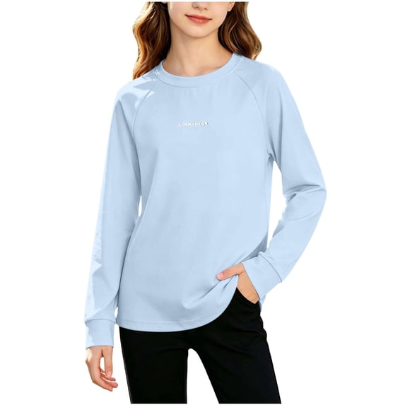 ZGRBOU Girls Raglan Long Sleeve Crew Neck Tee Shirt Kids Outdoor Sports Base Shirt Lightweight Loose Casual Tops