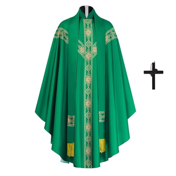 ZGRBOU Gothic Priest Chasuble Vintage Church Mass Vestment Robe Church Liturgical Vestment for Halloween Cosplay Costume
