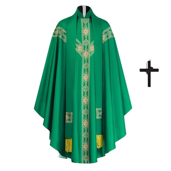 ZGRBOU Gothic Priest Chasuble Vintage Church Mass Vestment Robe Church Liturgical Vestment for Halloween Cosplay Costume