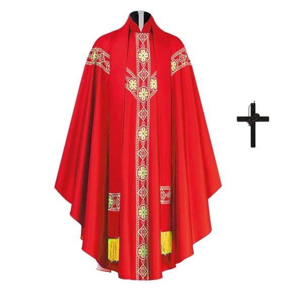 ZGRBOU Gothic Priest Chasuble Vintage Church Mass Vestment Robe Church Liturgical Vestment for Halloween Cosplay Costume