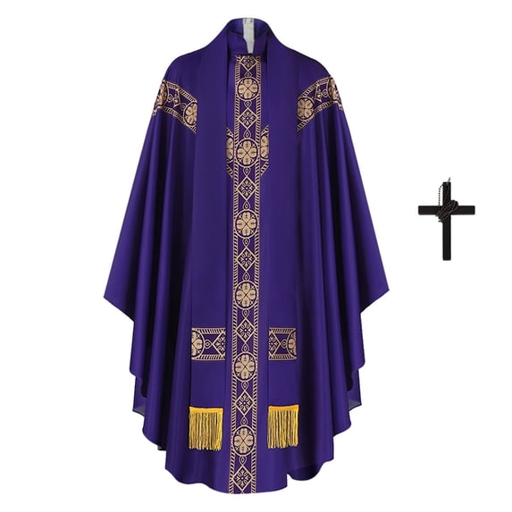 ZGRBOU Gothic Priest Chasuble Vintage Church Mass Vestment Robe Church Liturgical Vestment for Halloween Cosplay Costume