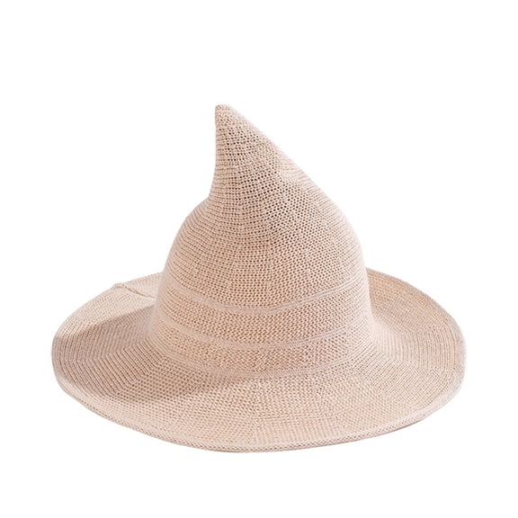 ZGRBOU Halloween Witch Knitted Hat for Women Wide Brim Spire Foldable Halloween Hats Party Cosplay Costume Accessory