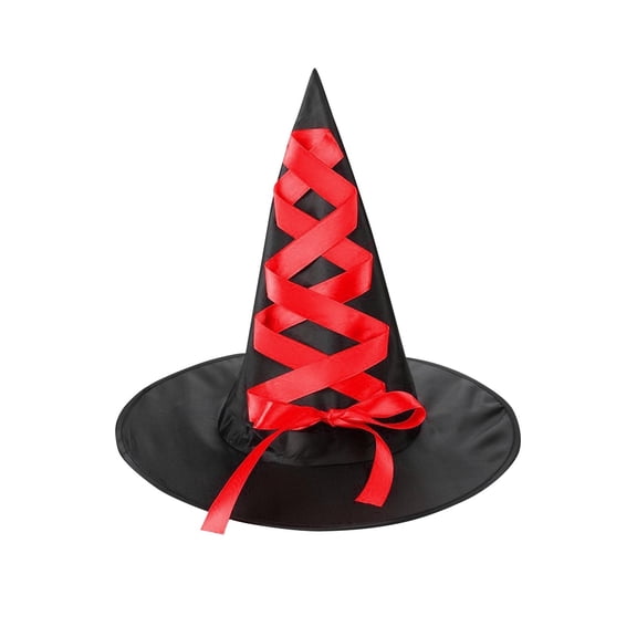 ZGRBOU Halloween Wizard Cap Ribbon Bow Black Pointed Hat for Halloween Party Christmas Masquerade Cosplay Outdoor
