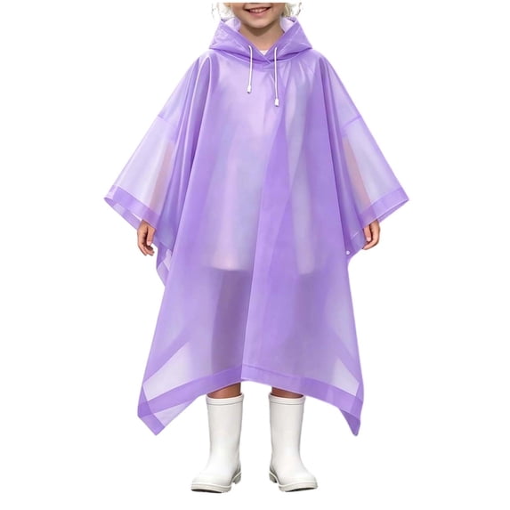 ZGRBOU Kids' Transparent EVA Rain Poncho Lightweight Waterproof Drawstring Reusable Hooded Raincoat for Boys and Girls