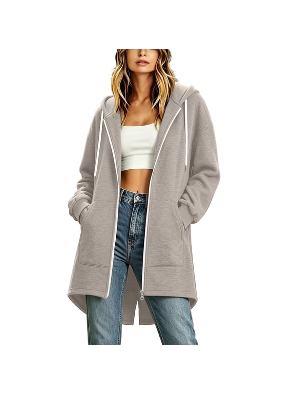 Long Hoodie for Women Zip Up Long Sleeve Oversized Tunic Sweatshirts 2026 Fall Fashion Casual Jacket with Pockets