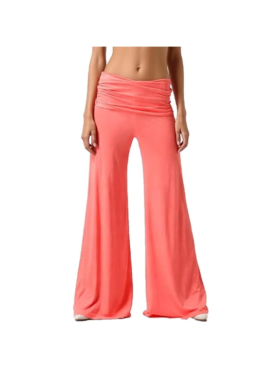 Low Waisted Fold Over Yoga Pants for Women Lounge Foldover Flare Sweatpants Y2K Strechy Wide Leg Trousers