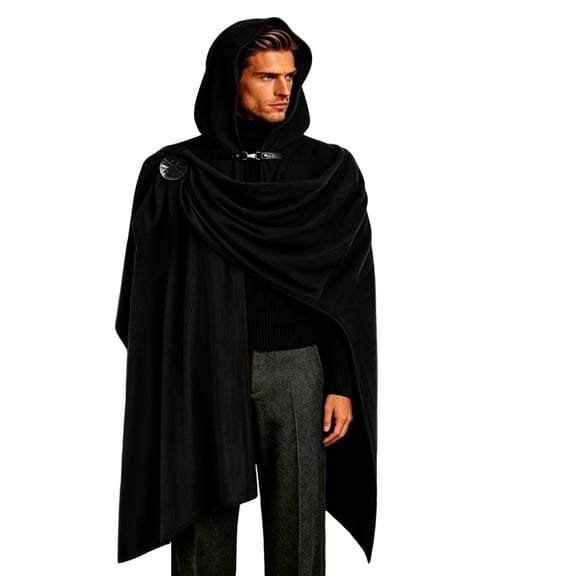 ZGRBOU Medieval Corduroy Hooded Cloak with Adjustable Brooch Halloween Cosplay Costume Renaissance Fantasy Poncho