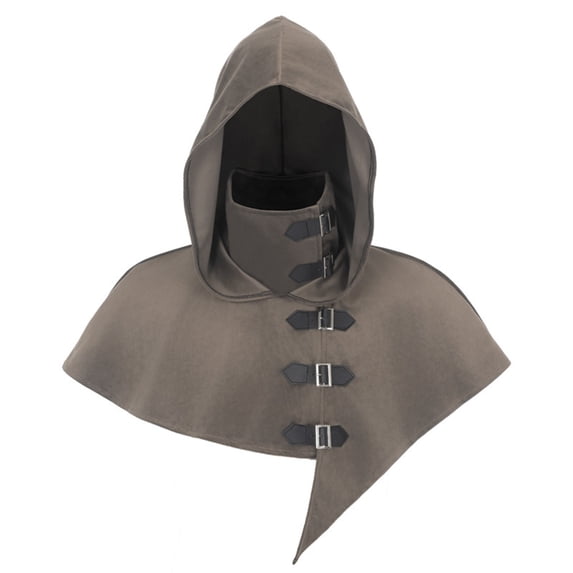 ZGRBOU Medieval Cowl Hood with Buckles Renaissance Hooded Cape Hat for Men Women Halloween Costume Accessories