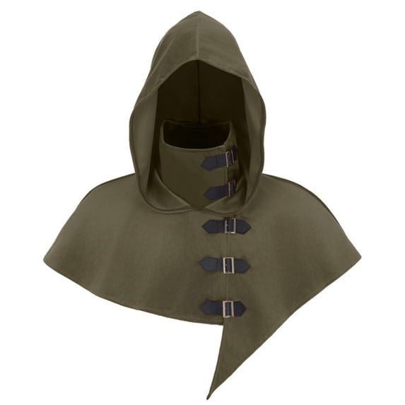 ZGRBOU Medieval Cowl Hood with Buckles Renaissance Hooded Cape Hat for Men Women Halloween Costume Accessories