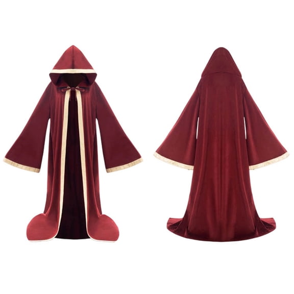 ZGRBOU Medieval Wizard Hooded Robe Faux Suede Long Sleeves Cloak Halloween Vampire Witch Cloak Fancy Cosplay Costume
