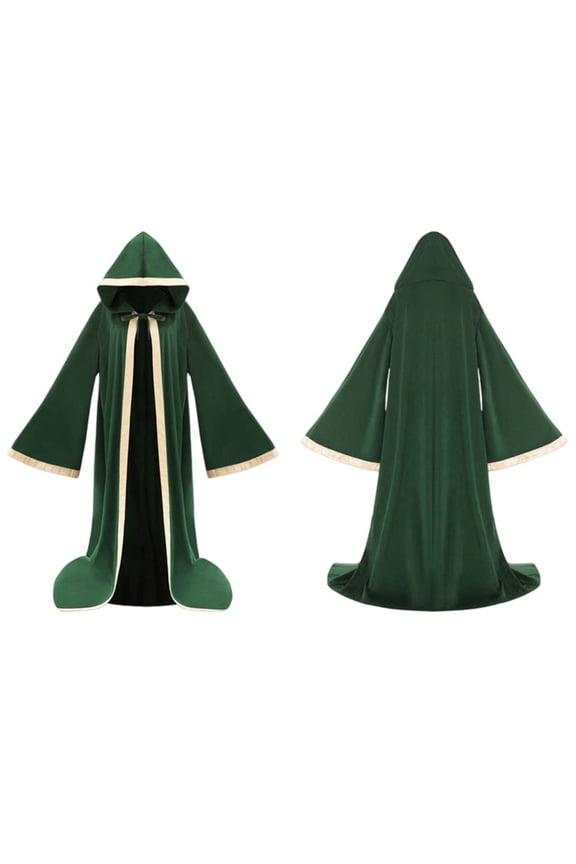 Medieval Wizard Hooded Robe Faux Suede Long Sleeves Cloak Halloween Vampire Witch Cloak Fancy Cosplay Costume