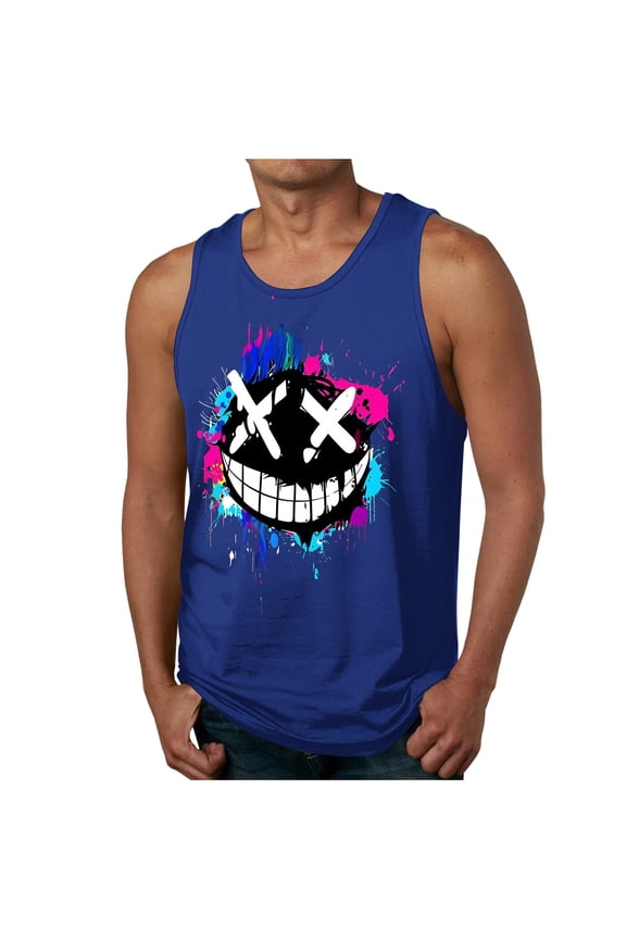 Men's 3D Printed Tank Tops Sleeveless Round Neck Tops Smiley Face Graphic TShirts Halloween Novelty Tank