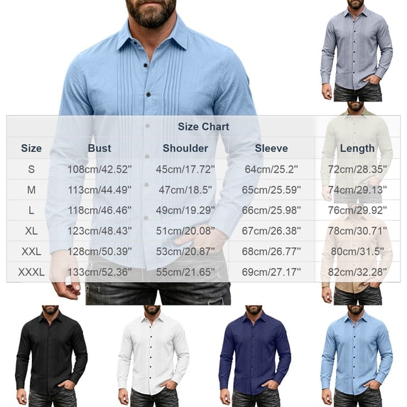 ZGRBOU Men's Linen Button Down Shirts Fasion Long Sleeve Pleated Front Shirt Casual Collared Solid Color TShirt 2026