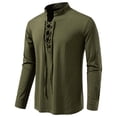 thumbnail image 1 of ZGRBOU Men's Medieval Lace Up Stand Collar Shirt Vintage Ribbed Knit Long Sleeve Tops Renaissance Pirate Casual Blouse, 1 of 7