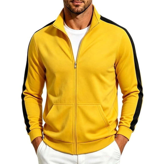 ZGRBOU Men's Track Jacket Side Striped Long Sleeve Jogging Sweat Casual Zip Up Stand Collar Athletic Top with Pockets