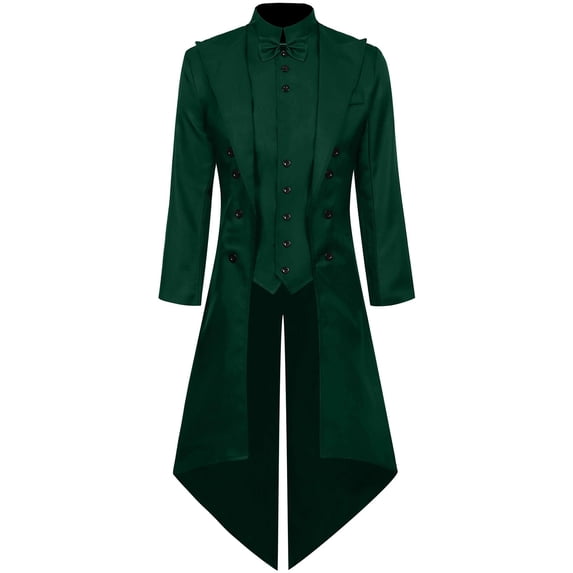 ZGRBOU Mens Black Vintage Tailcoat Jacket Fancy Cool Cosplay Costume Long Sleeve Steampunk Robe Halloween Costume