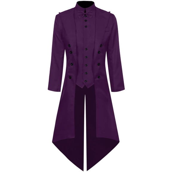 ZGRBOU Mens Black Vintage Tailcoat Jacket Fancy Cool Cosplay Costume Long Sleeve Steampunk Robe Halloween Costume