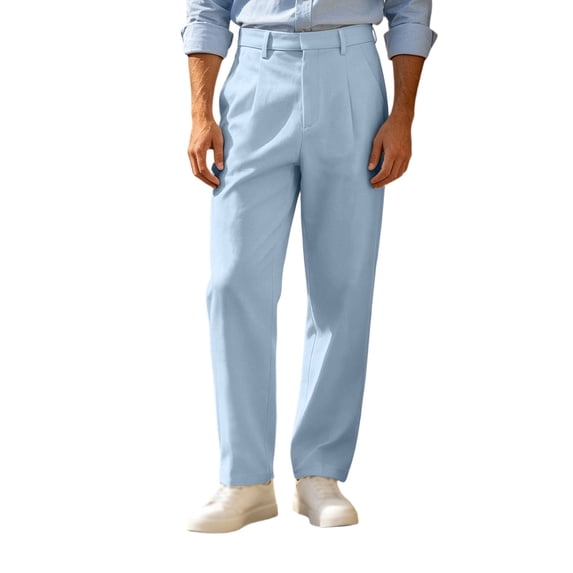 ZGRBOU Mens Casual Dress Pants Old Money Pleated Baggy Slacks Fall Business Straight Leg Work Trousers with Pockets