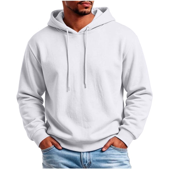 ZGRBOU Mens Fleece Hooded Sweatshirt Fashion Long Sleeve Drawstring Hoodies Casual Solid Basic Sport Pullover