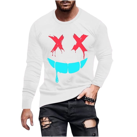 ZGRBOU Mens Long Sleeve Tee Shirts Fashion Crewneck Printed Pullover Tops Vintage Trendy Streetwear Workout Shirt