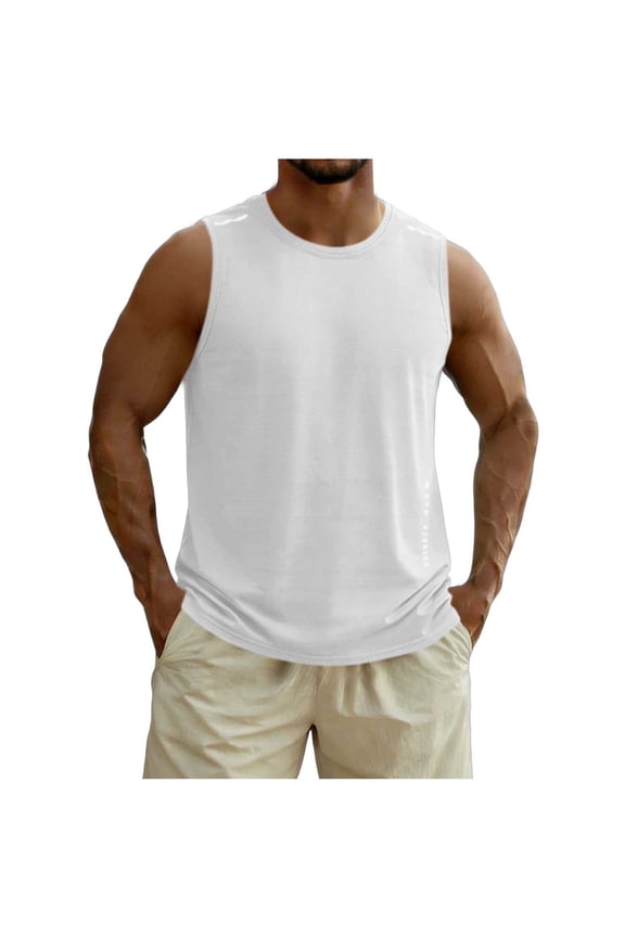 Mens Sleeveless Tank Top Basic Workout Running Shirts Quick Dry Muscle Shirts Round Neck Athletic Gym Pullover