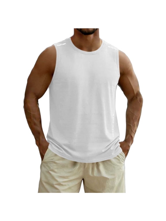 Mens Sleeveless Tank Top Basic Workout Running Shirts Quick Dry Muscle Shirts Round Neck Athletic Gym Pullover