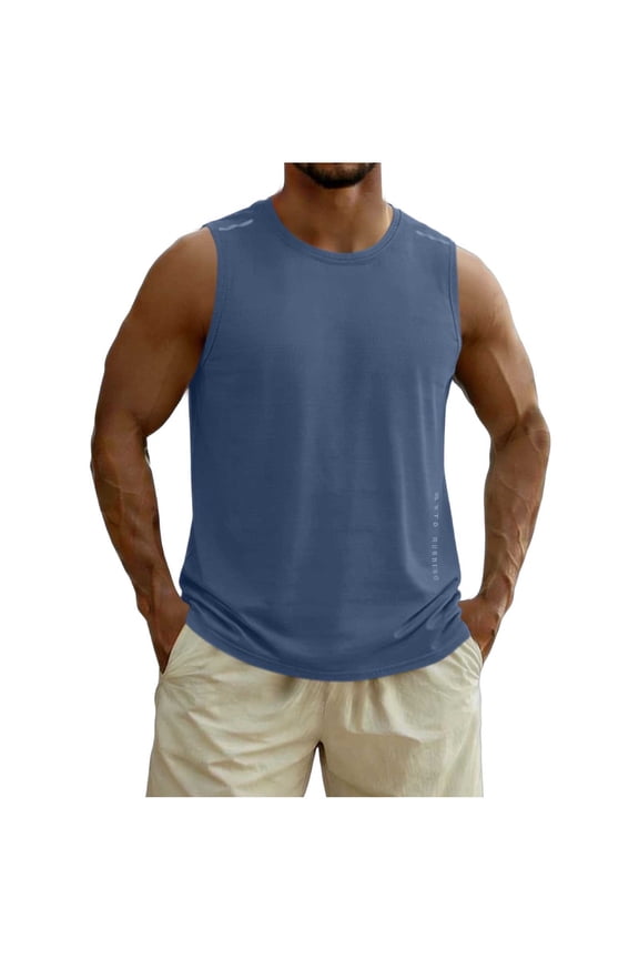 Mens Sleeveless Tank Top Basic Workout Running Shirts Quick Dry Muscle Shirts Round Neck Athletic Gym Pullover