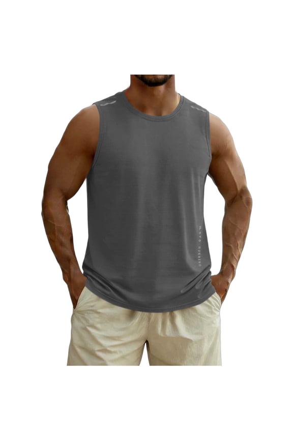Mens Sleeveless Tank Top Basic Workout Running Shirts Quick Dry Muscle Shirts Round Neck Athletic Gym Pullover