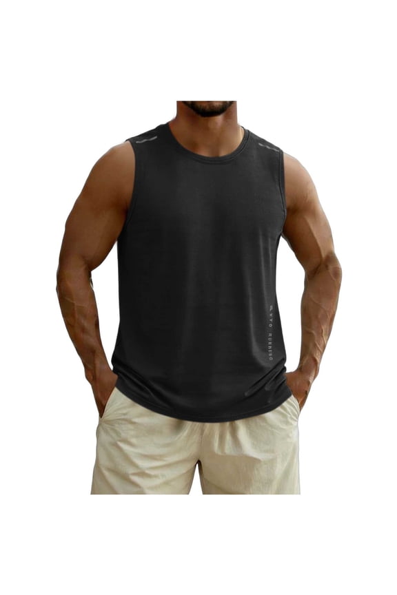 Mens Sleeveless Tank Top Basic Workout Running Shirts Quick Dry Muscle Shirts Round Neck Athletic Gym Pullover