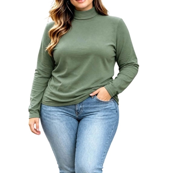 ZGRBOU Mock Turtleneck Tops for Women Fall Winter Basic Long Sleeve Shirts Soft Stretchy Layering Tee Plus Size