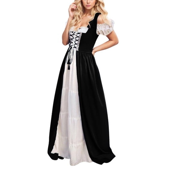 ZGRBOU Renaissance Costume for Women Cold Shoulder Vintage Medieval Dress Short Sleeve Halloween Party Dress