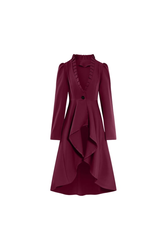 Steampunk Gothic Long Jacket for Women Halloween Victorian Witch Coat Ruffled High Low Hem Costume Jacket
